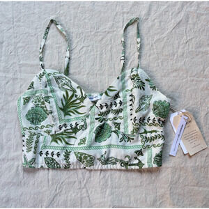 NWT Midnight Sky Linen Bralette Crop Top Green‎ Seashell Print M
